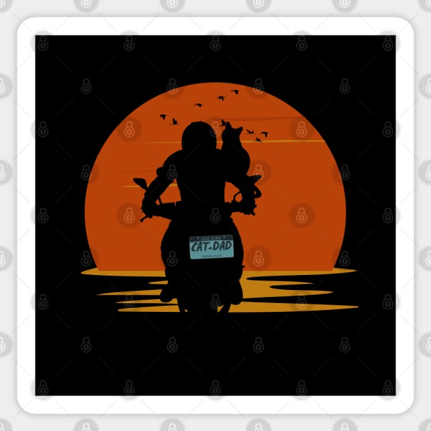 BIKER CAT DAD BEAUTIFUL SUNSET AND FLYING BIRDS Sticker by DAZu